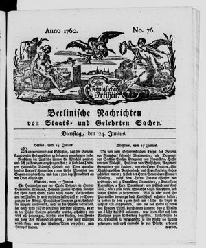 Berlinische Nachrichten von Staats- und gelehrten Sachen vom 24.06.1760