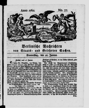 Berlinische Nachrichten von Staats- und gelehrten Sachen vom 26.06.1760