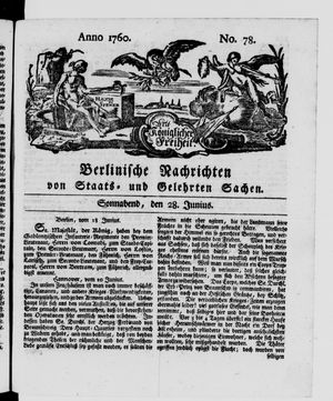 Berlinische Nachrichten von Staats- und gelehrten Sachen vom 28.06.1760