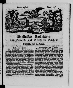 Berlinische Nachrichten von Staats- und gelehrten Sachen vom 01.07.1760