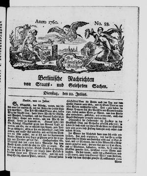Berlinische Nachrichten von Staats- und gelehrten Sachen vom 22.07.1760