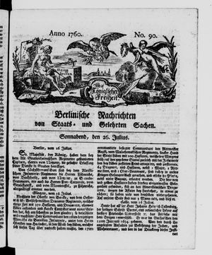 Berlinische Nachrichten von Staats- und gelehrten Sachen vom 26.07.1760