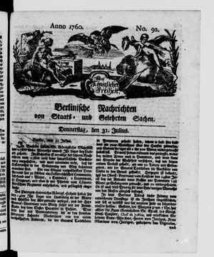 Berlinische Nachrichten von Staats- und gelehrten Sachen vom 31.07.1760