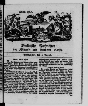 Berlinische Nachrichten von Staats- und gelehrten Sachen vom 02.08.1760