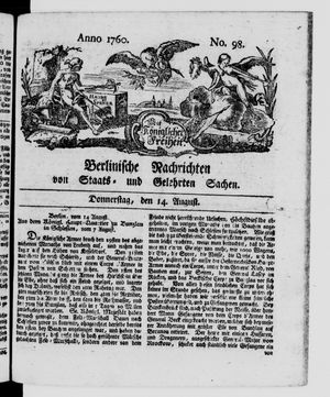 Berlinische Nachrichten von Staats- und gelehrten Sachen on Aug 14, 1760