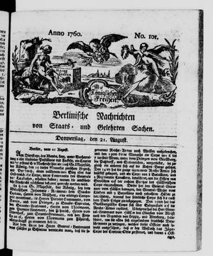 Berlinische Nachrichten von Staats- und gelehrten Sachen on Aug 21, 1760