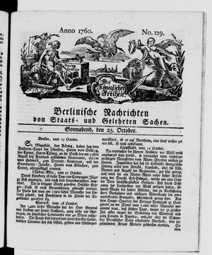 Berlinische Nachrichten von Staats- und gelehrten Sachen vom 25.10.1760