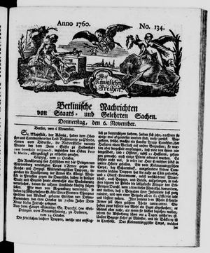 Berlinische Nachrichten von Staats- und gelehrten Sachen vom 06.11.1760