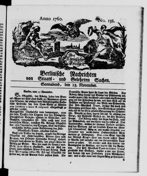 Berlinische Nachrichten von Staats- und gelehrten Sachen vom 15.11.1760