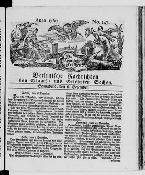 Berlinische Nachrichten von Staats- und gelehrten Sachen vom 06.12.1760
