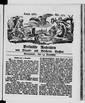 Berlinische Nachrichten von Staats- und gelehrten Sachen vom 13.12.1760