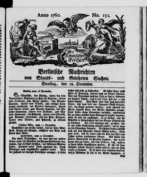 Berlinische Nachrichten von Staats- und gelehrten Sachen vom 16.12.1760
