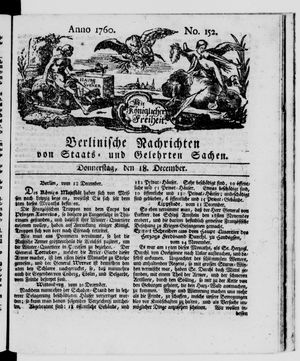 Berlinische Nachrichten von Staats- und gelehrten Sachen vom 18.12.1760