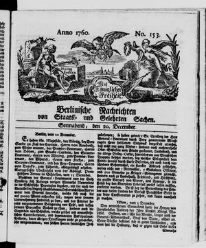 Berlinische Nachrichten von Staats- und gelehrten Sachen vom 20.12.1760