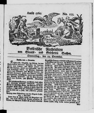 Berlinische Nachrichten von Staats- und gelehrten Sachen vom 25.12.1760