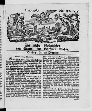 Berlinische Nachrichten von Staats- und gelehrten Sachen vom 30.12.1760