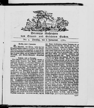 Berlinische Nachrichten von Staats- und gelehrten Sachen vom 06.01.1761