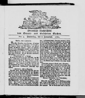 Berlinische Nachrichten von Staats- und gelehrten Sachen vom 08.01.1761