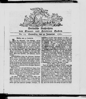 Berlinische Nachrichten von Staats- und gelehrten Sachen on Jan 29, 1761
