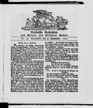 Berlinische Nachrichten von Staats- und gelehrten Sachen vom 31.01.1761