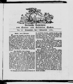 Berlinische Nachrichten von Staats- und gelehrten Sachen on Feb 7, 1761