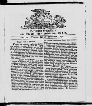 Berlinische Nachrichten von Staats- und gelehrten Sachen vom 17.02.1761