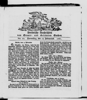 Berlinische Nachrichten von Staats- und gelehrten Sachen vom 19.02.1761