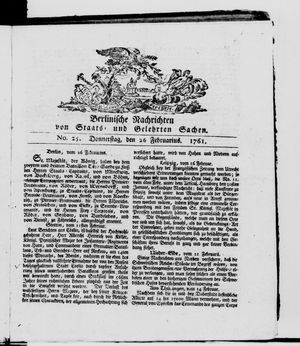 Berlinische Nachrichten von Staats- und gelehrten Sachen vom 26.02.1761