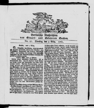 Berlinische Nachrichten von Staats- und gelehrten Sachen vom 03.03.1761