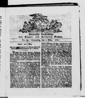 Berlinische Nachrichten von Staats- und gelehrten Sachen vom 05.03.1761