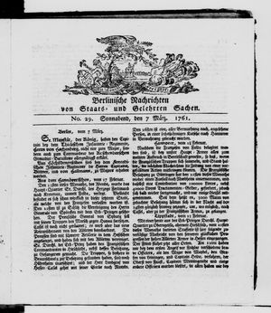 Berlinische Nachrichten von Staats- und gelehrten Sachen on Mar 7, 1761