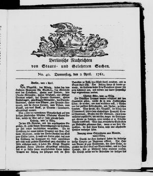 Berlinische Nachrichten von Staats- und gelehrten Sachen vom 02.04.1761