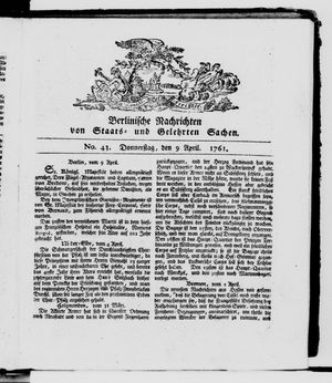 Berlinische Nachrichten von Staats- und gelehrten Sachen vom 09.04.1761