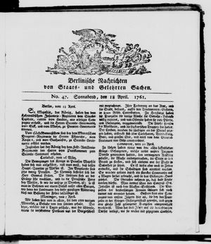 Berlinische Nachrichten von Staats- und gelehrten Sachen vom 18.04.1761