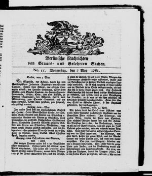Berlinische Nachrichten von Staats- und gelehrten Sachen on May 7, 1761