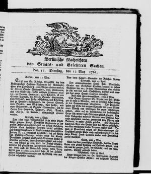 Berlinische Nachrichten von Staats- und gelehrten Sachen vom 12.05.1761