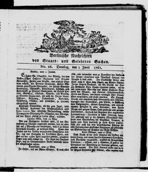 Berlinische Nachrichten von Staats- und gelehrten Sachen on Jun 2, 1761