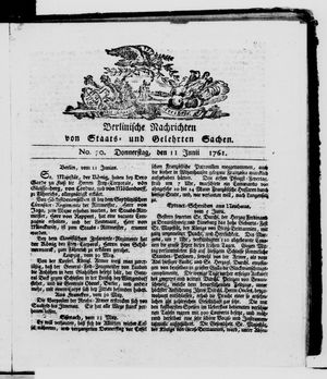 Berlinische Nachrichten von Staats- und gelehrten Sachen vom 11.06.1761