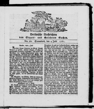 Berlinische Nachrichten von Staats- und gelehrten Sachen vom 04.07.1761