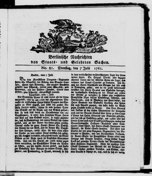 Berlinische Nachrichten von Staats- und gelehrten Sachen vom 07.07.1761