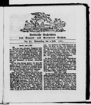 Berlinische Nachrichten von Staats- und gelehrten Sachen vom 09.07.1761