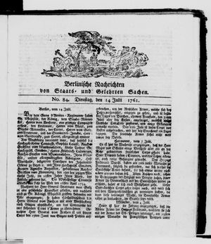 Berlinische Nachrichten von Staats- und gelehrten Sachen vom 14.07.1761