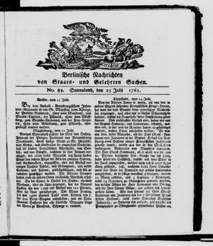 Berlinische Nachrichten von Staats- und gelehrten Sachen vom 25.07.1761