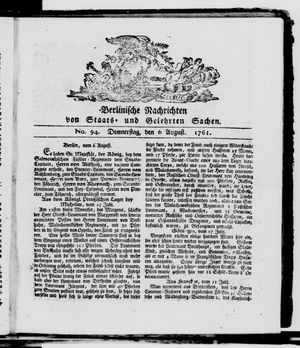 Berlinische Nachrichten von Staats- und gelehrten Sachen vom 06.08.1761