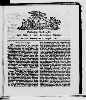 Berlinische Nachrichten von Staats- und gelehrten Sachen vom 25.08.1761
