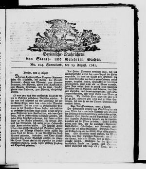 Berlinische Nachrichten von Staats- und gelehrten Sachen vom 29.08.1761