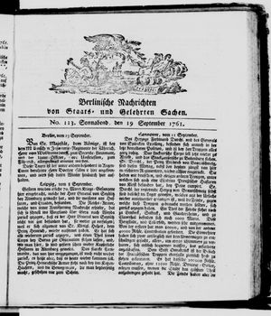 Berlinische Nachrichten von Staats- und gelehrten Sachen vom 19.09.1761