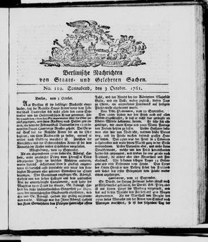 Berlinische Nachrichten von Staats- und gelehrten Sachen vom 03.10.1761