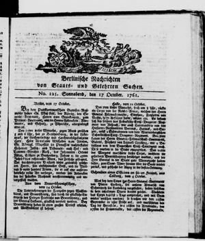 Berlinische Nachrichten von Staats- und gelehrten Sachen vom 17.10.1761