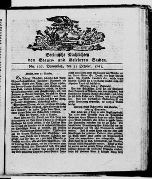 Berlinische Nachrichten von Staats- und gelehrten Sachen vom 22.10.1761